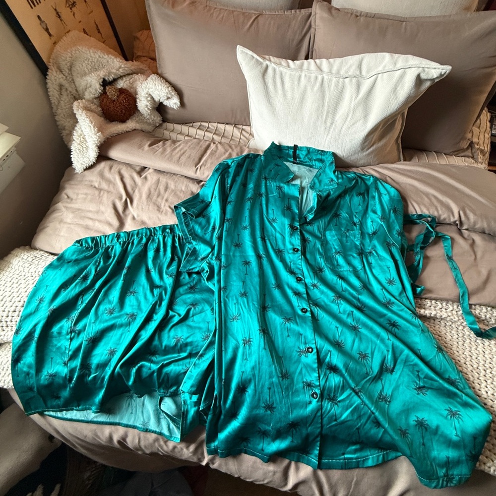 Torrid Blue Pajama Palm Tree Set Cozy Intimates Sleepwear